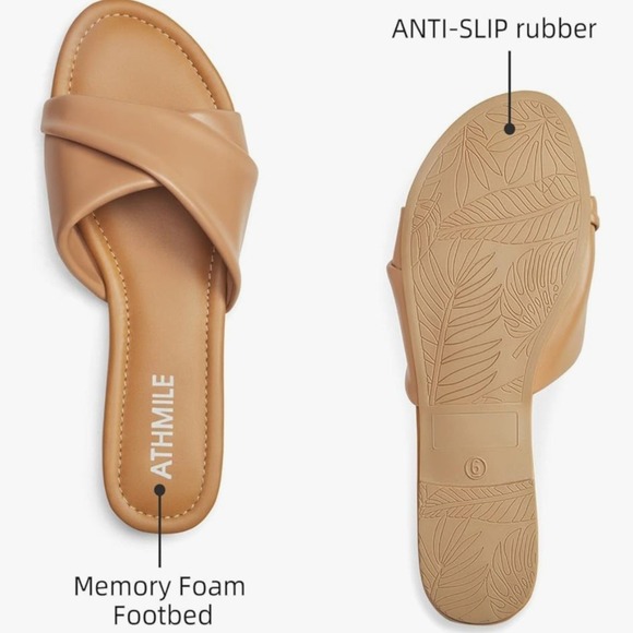 NWOB Athmile Sz 11 Mocha Mousse Dressy Faux Leather Casual Comfy Slides Sandals - Picture 4 of 6